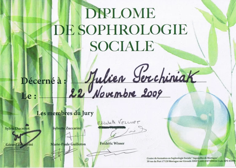 diplome sophrologie sociale Julien Perchiniak